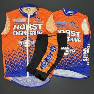 Vintage Voler Cycling Set Jersey Womens S/M Tank Padded Shorts Gilet Vest Orange
